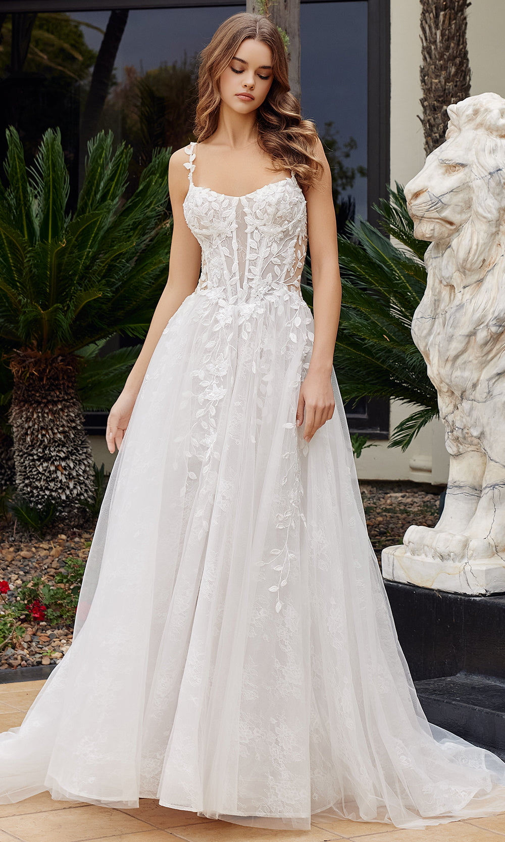 Nox Anabel JE1062L - Floral Applique Illusion Bridal Dress Wedding Dresses