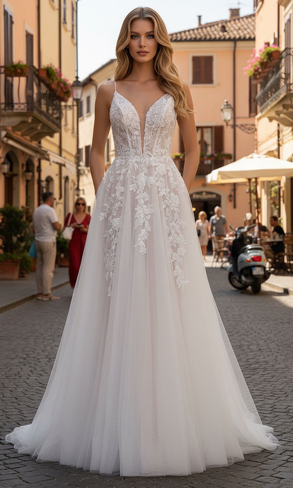 Nox Anabel JE1072L - Plunging V Neck Lace Bridal Dress Wedding Dresses