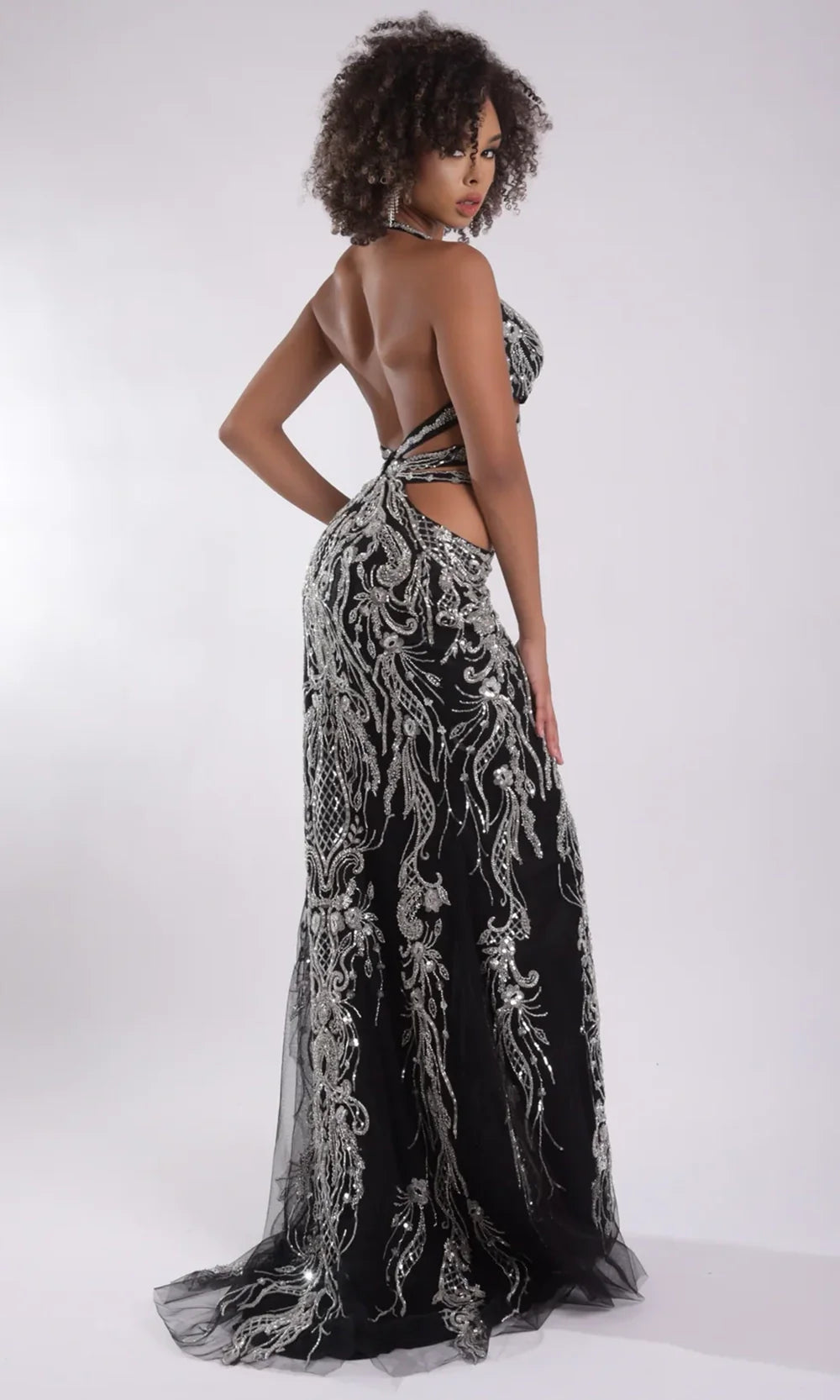 Jasz Couture 7900 - Embellished Halter Sheath Gown with Cutout Detail Prom Dresses in Black 