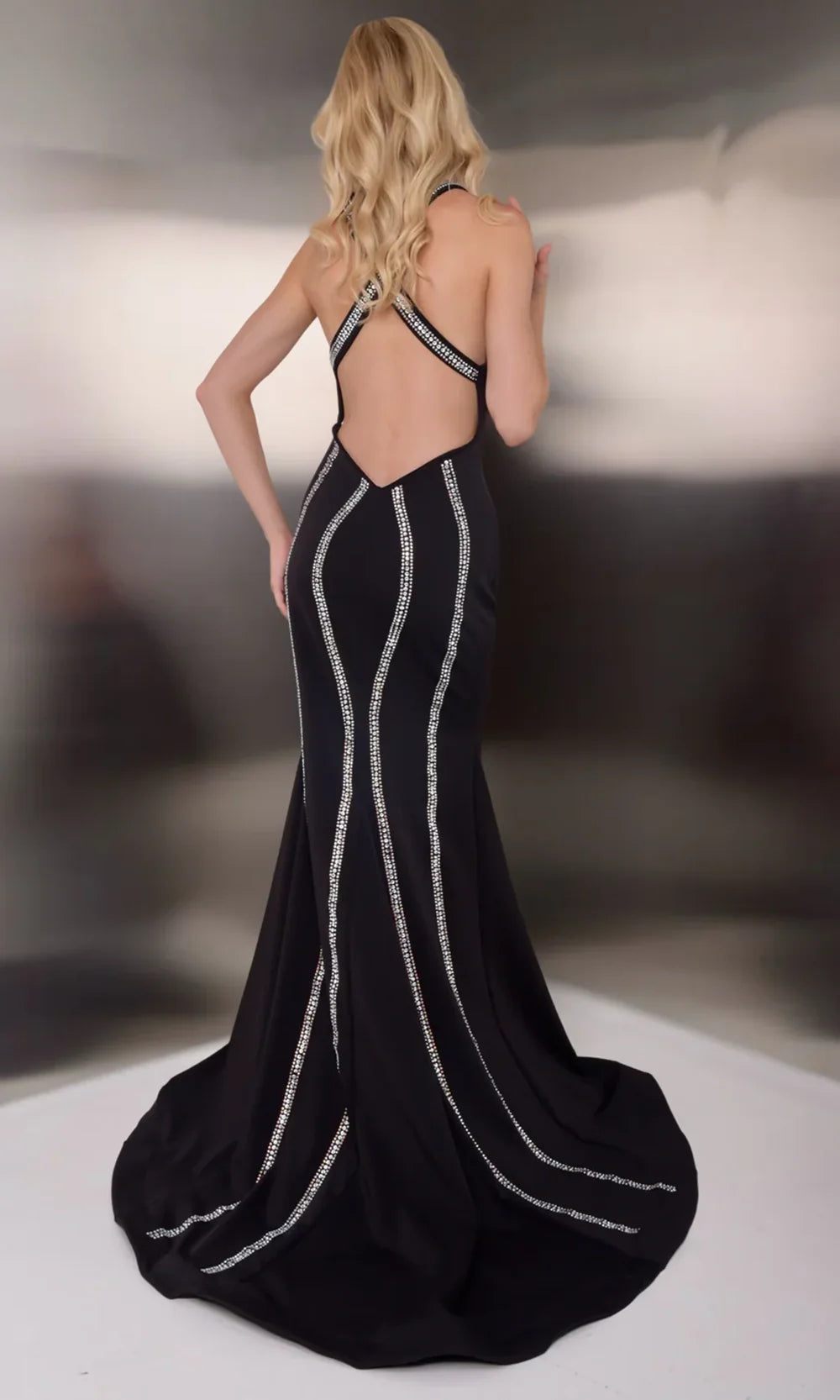 Jasz Couture 7903 - Crystal Trim Fitted Crisscross Back Prom Gown Prom Dresses in Black 