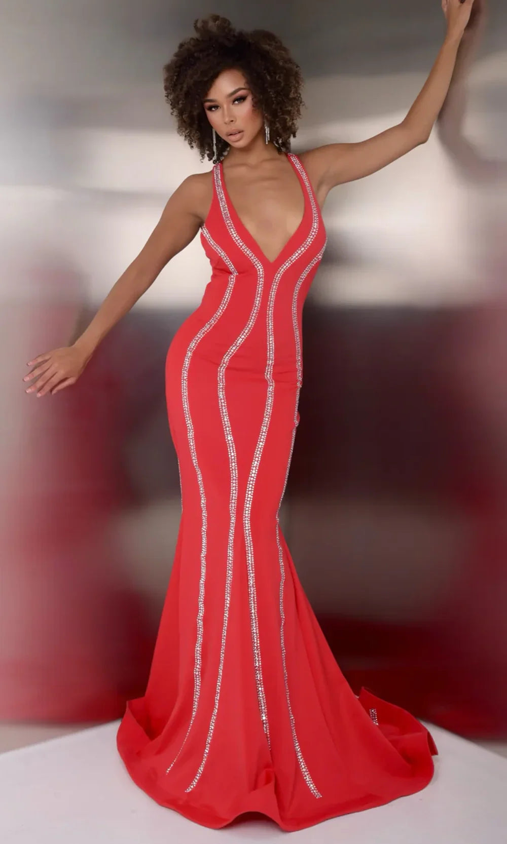 Jasz Couture 7903 - Crystal Trim Fitted Crisscross Back Prom Gown Prom Dresses in Red 