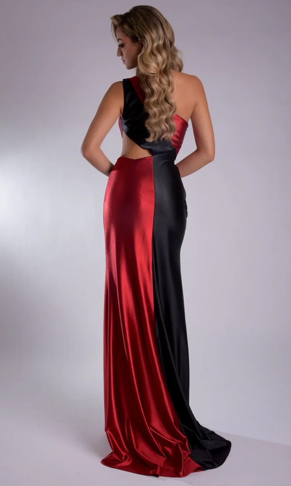 Jasz Couture 7907 - Asymmetrical Cutout Evening Gown with Slit Prom Dresses in Red Black