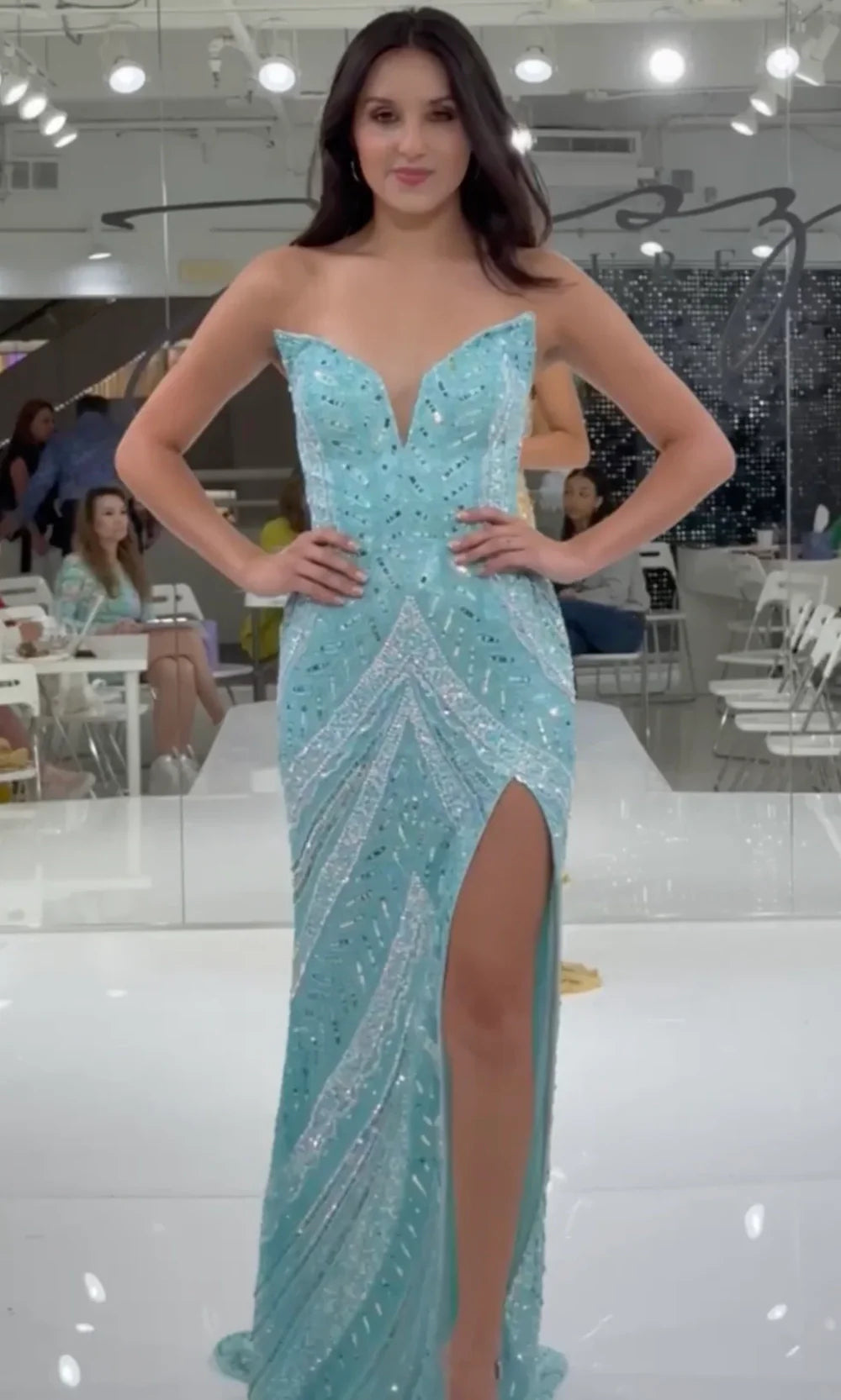 Jasz Couture 7910 - Strapless Allover Beaded Long Gown with Slit Prom Dresses in Mint 