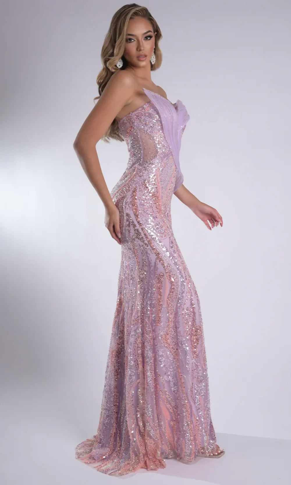 Jasz Couture 7911 - Off Shoulder Sparkle Sheath Prom Gown Prom Dresses in Lilac 
