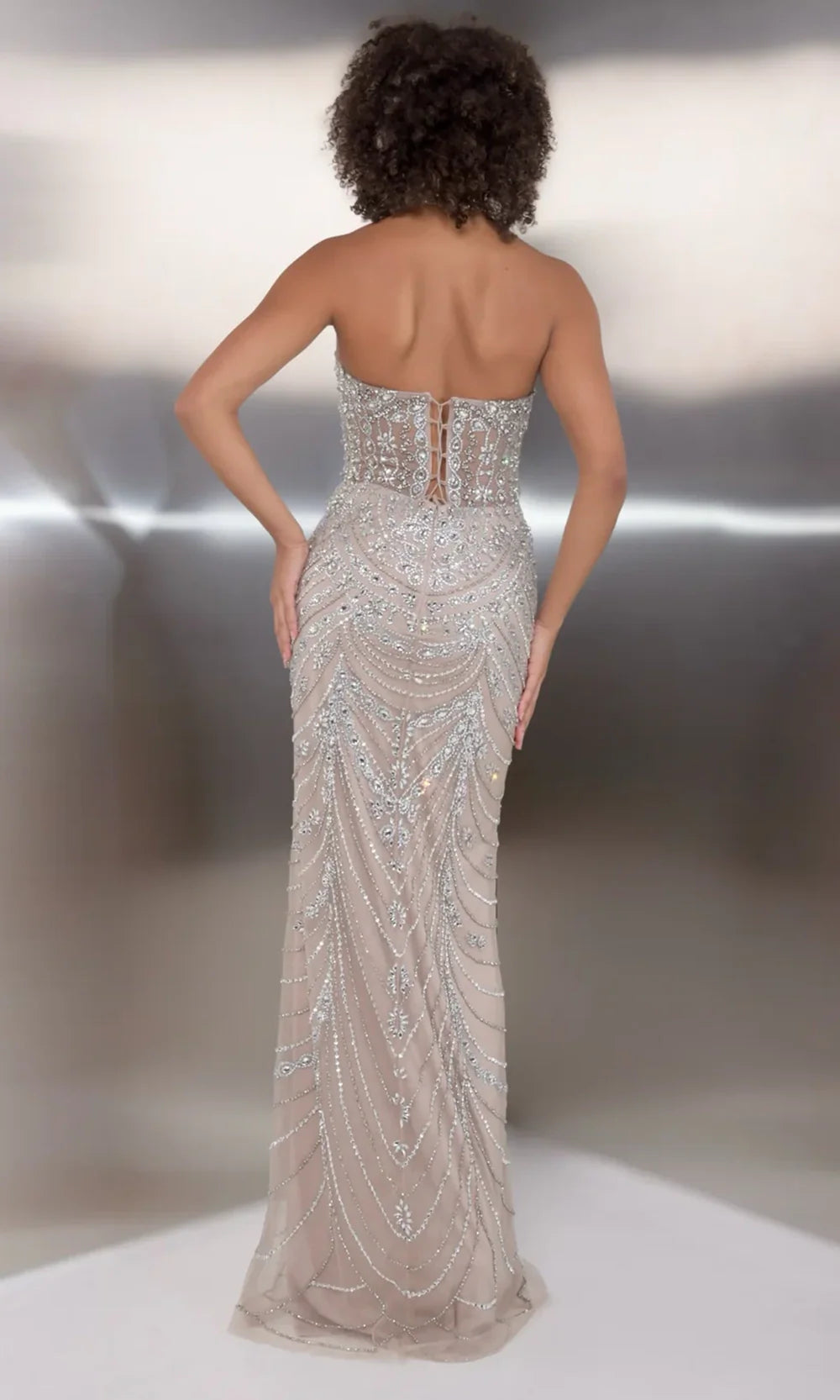 Jasz Couture 7912 - Lace-Up Back Illusion Beaded Prom Gown Prom Dresses in Nude 