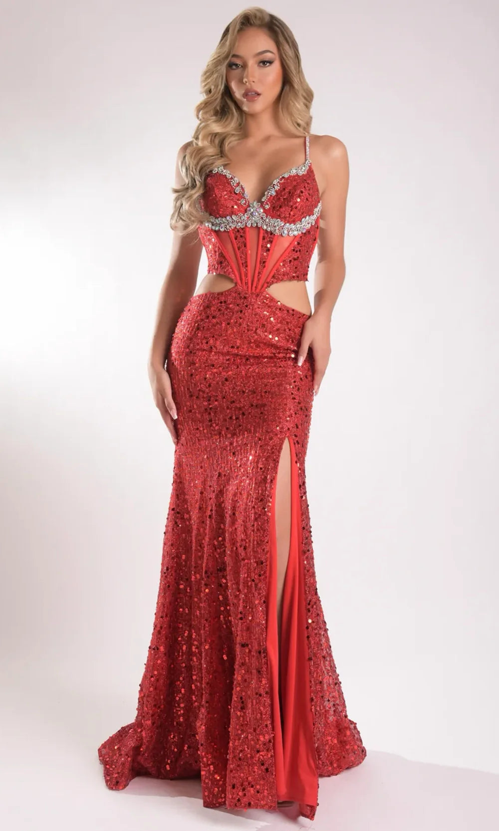 Jasz Couture 7916 - Strappy Back Cutout Sleeveless Prom Gown Prom Dresses in Red 