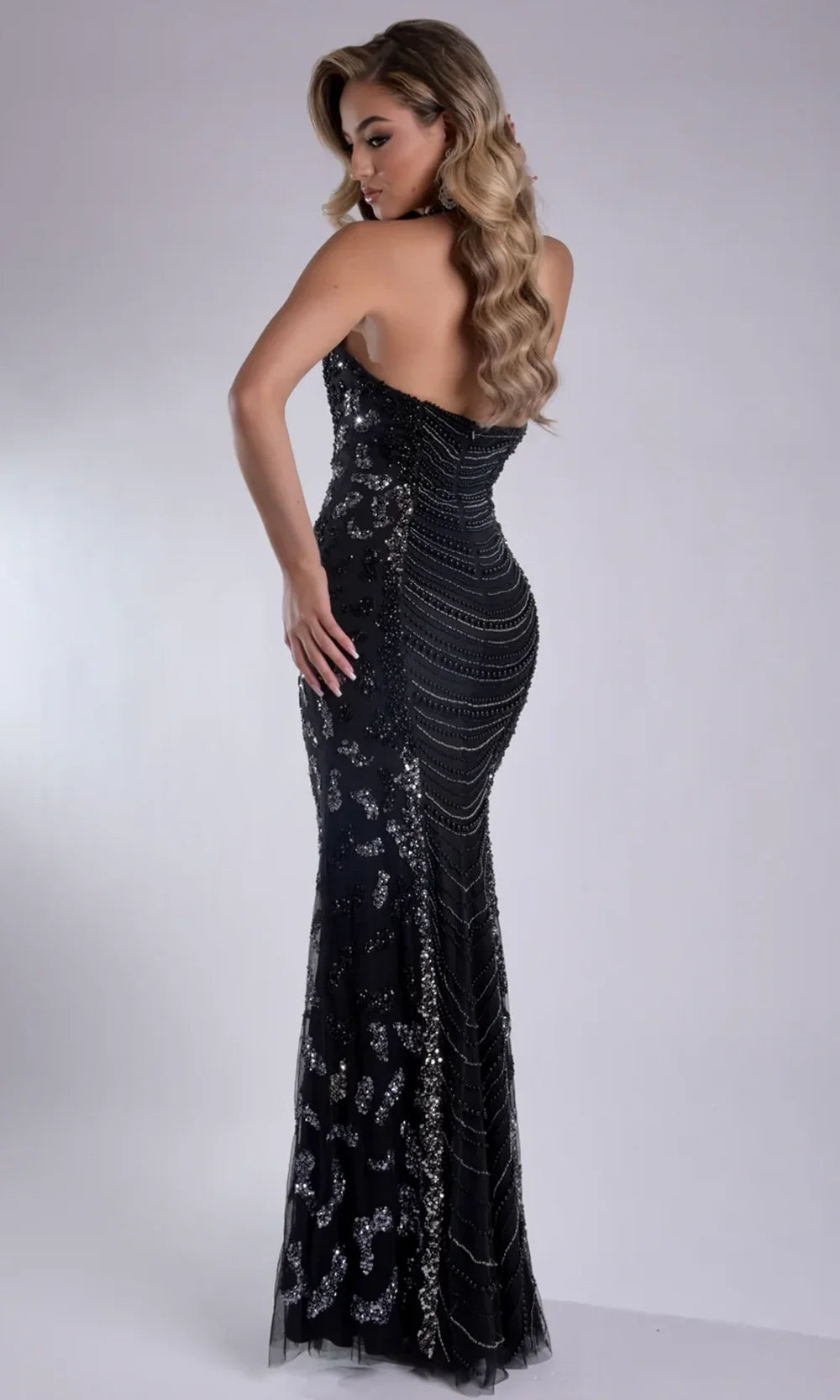 Jasz Couture 7925 - Scoop Neck Pearl Beaded Evening Gown Prom Dresses in Black 