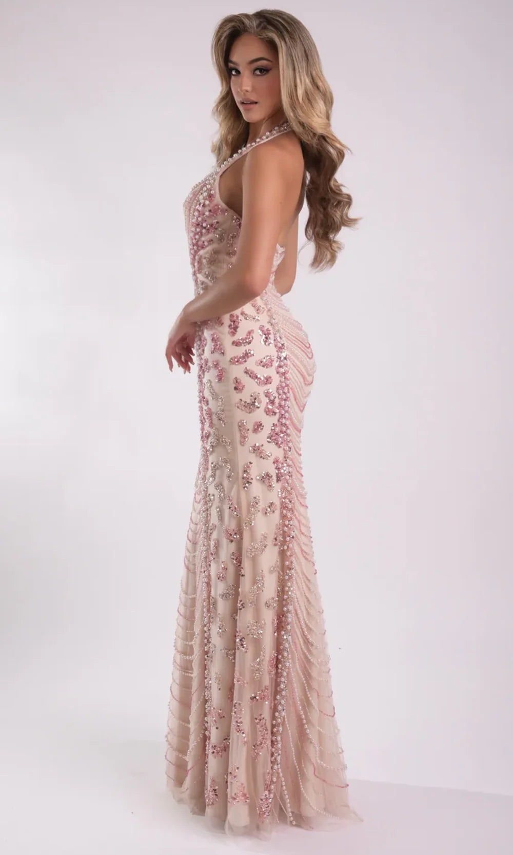 Jasz Couture 7925 - Scoop Neck Pearl Beaded Evening Gown Prom Dresses in Nude 