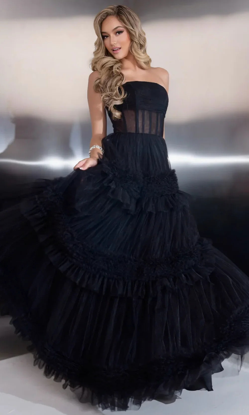 Jasz Couture 7930 - Corset Lace-Up Ruffle Evening Gown Ball Gowns in Black 