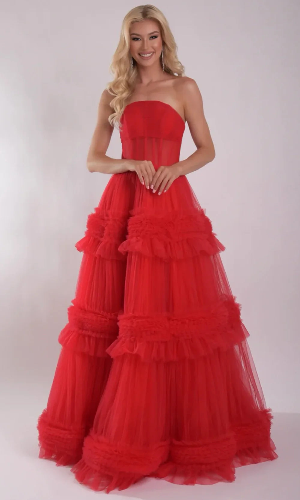 Jasz Couture 7930 - Corset Lace-Up Ruffle Evening Gown Ball Gowns in Red 