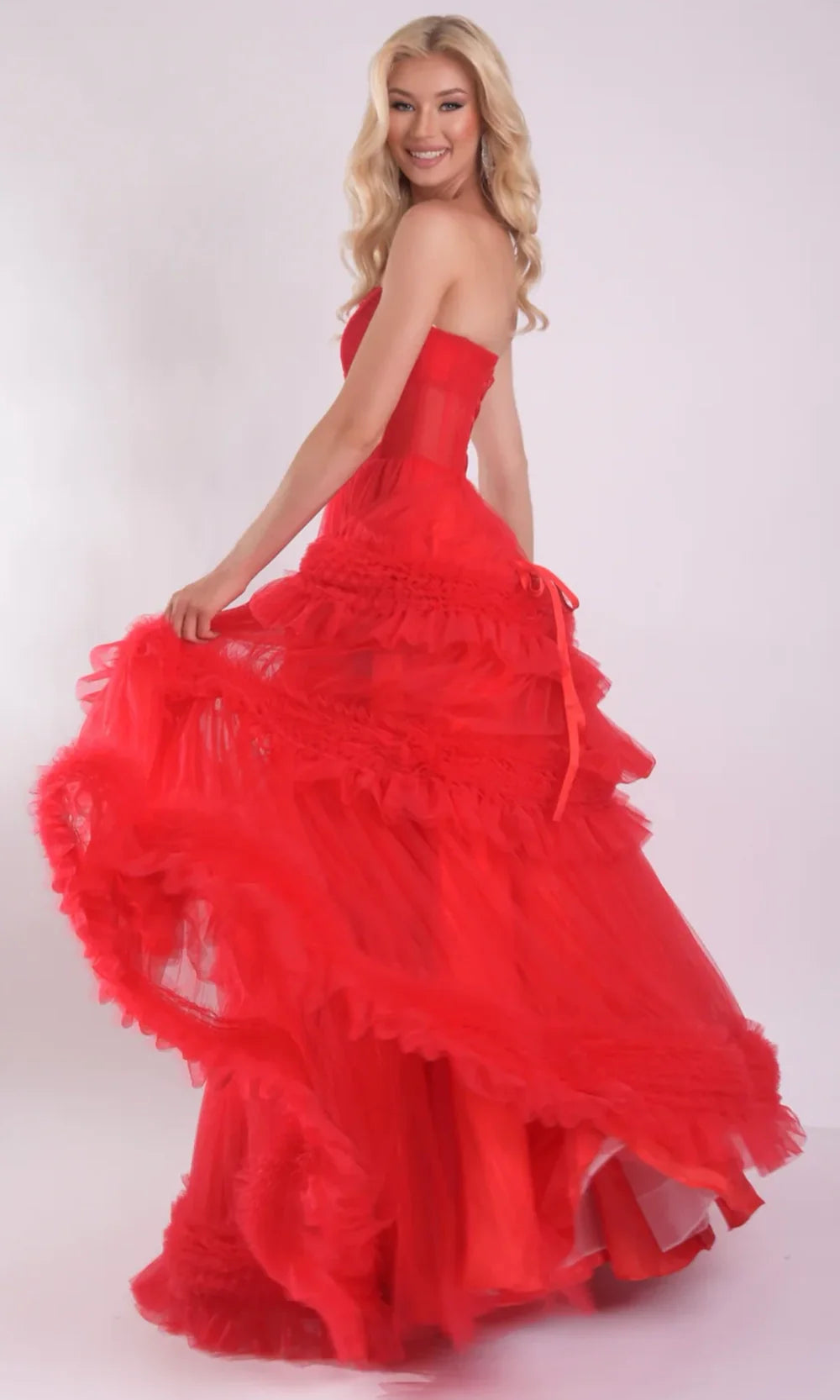 Jasz Couture 7930 - Corset Lace-Up Ruffle Evening Gown Ball Gowns in Red 