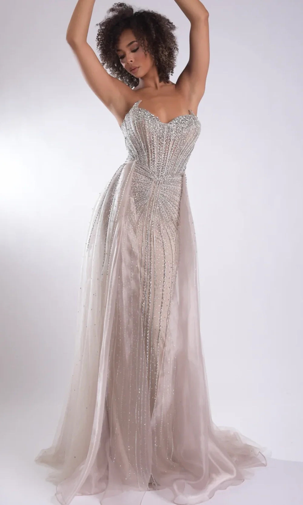 Jasz Couture 7932 - Detachable Overskirt Beaded Sweetheart Gown Prom Dresses in Champagne 