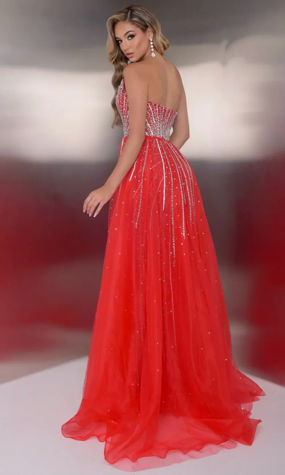 Jasz Couture 7932 - Detachable Overskirt Beaded Sweetheart Gown Prom Dresses in Red 