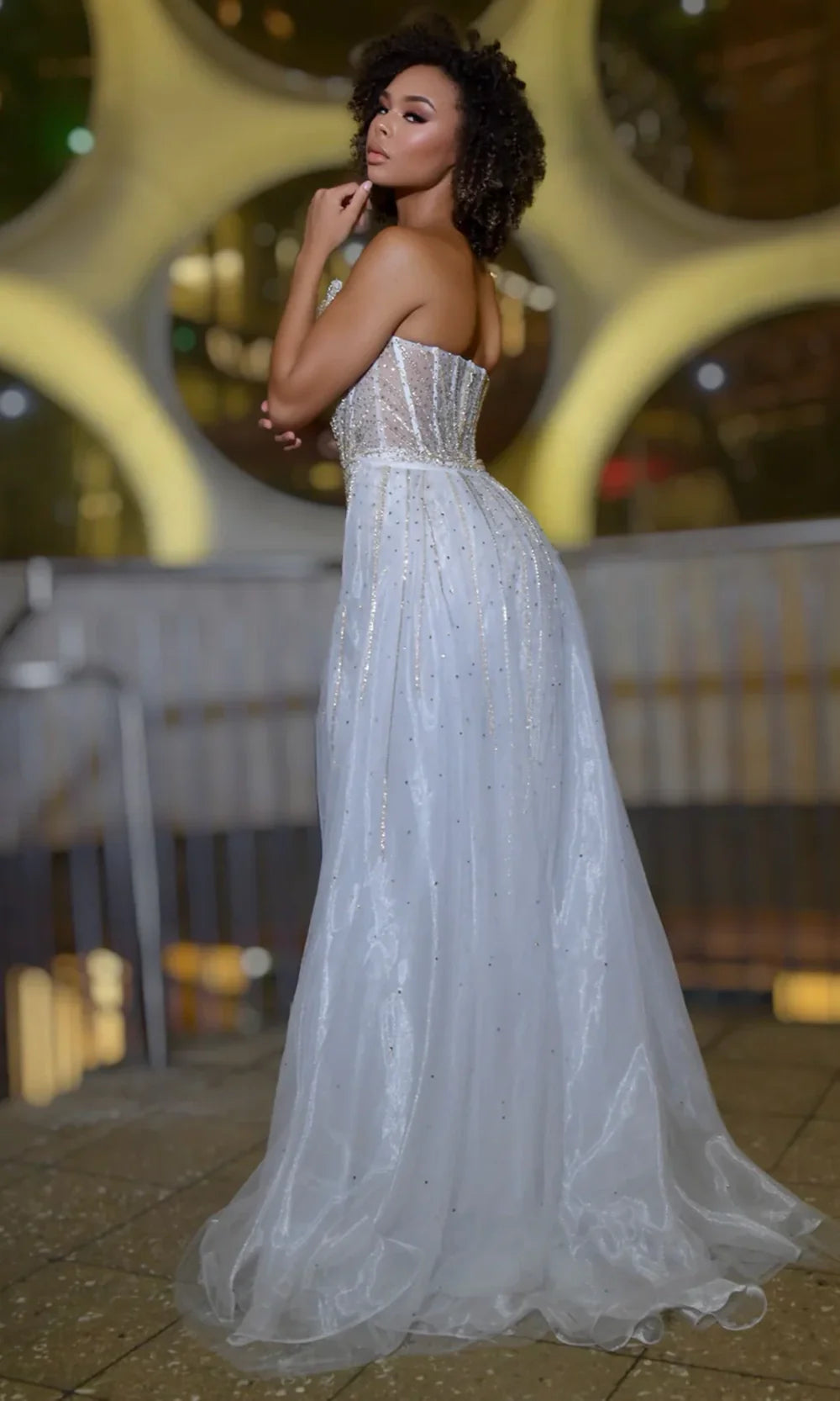 Jasz Couture 7932 - Detachable Overskirt Beaded Sweetheart Gown Prom Dresses in White Gold