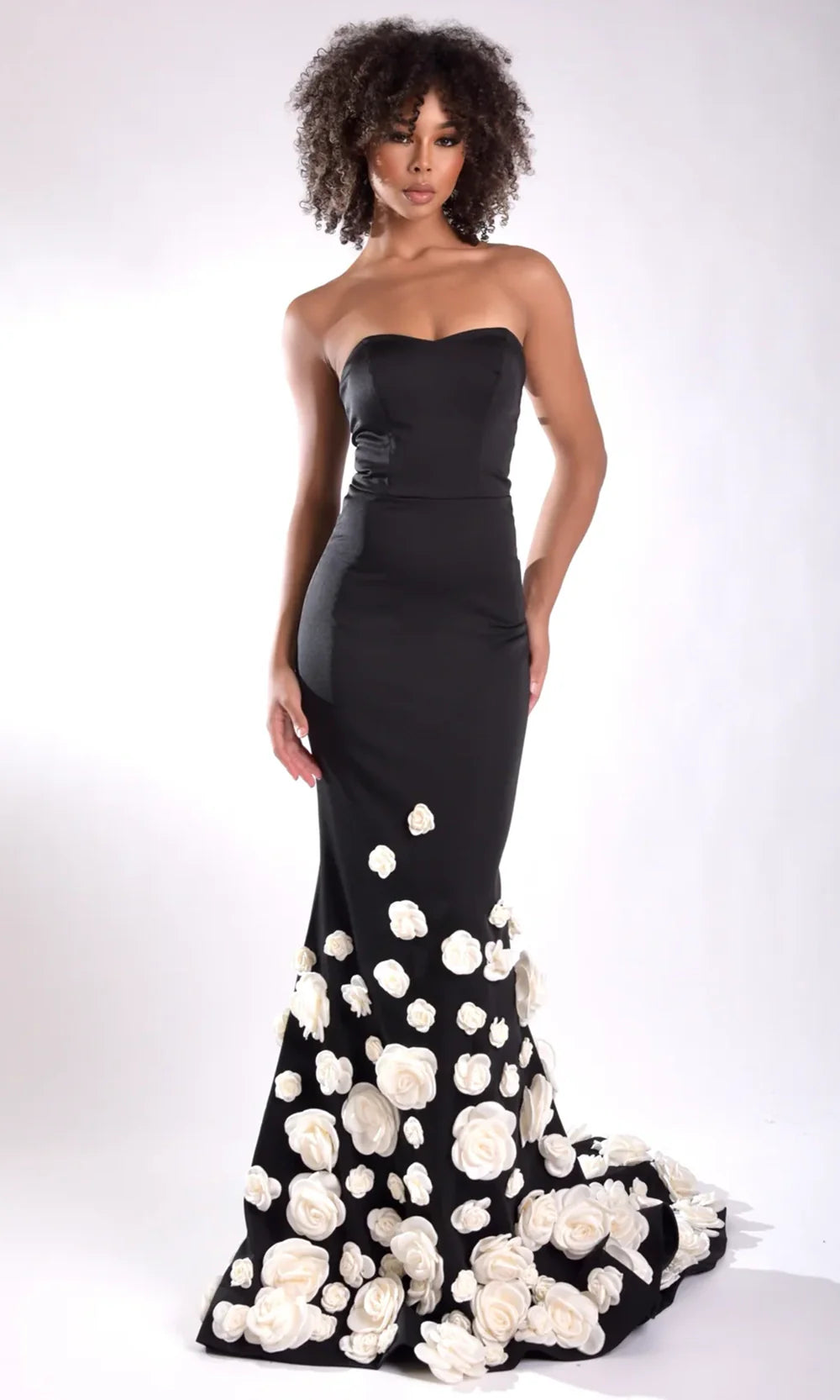 Jasz Couture 7945 - Mermaid Skirt Floral Applique Prom Gown Prom Dresses in Black White