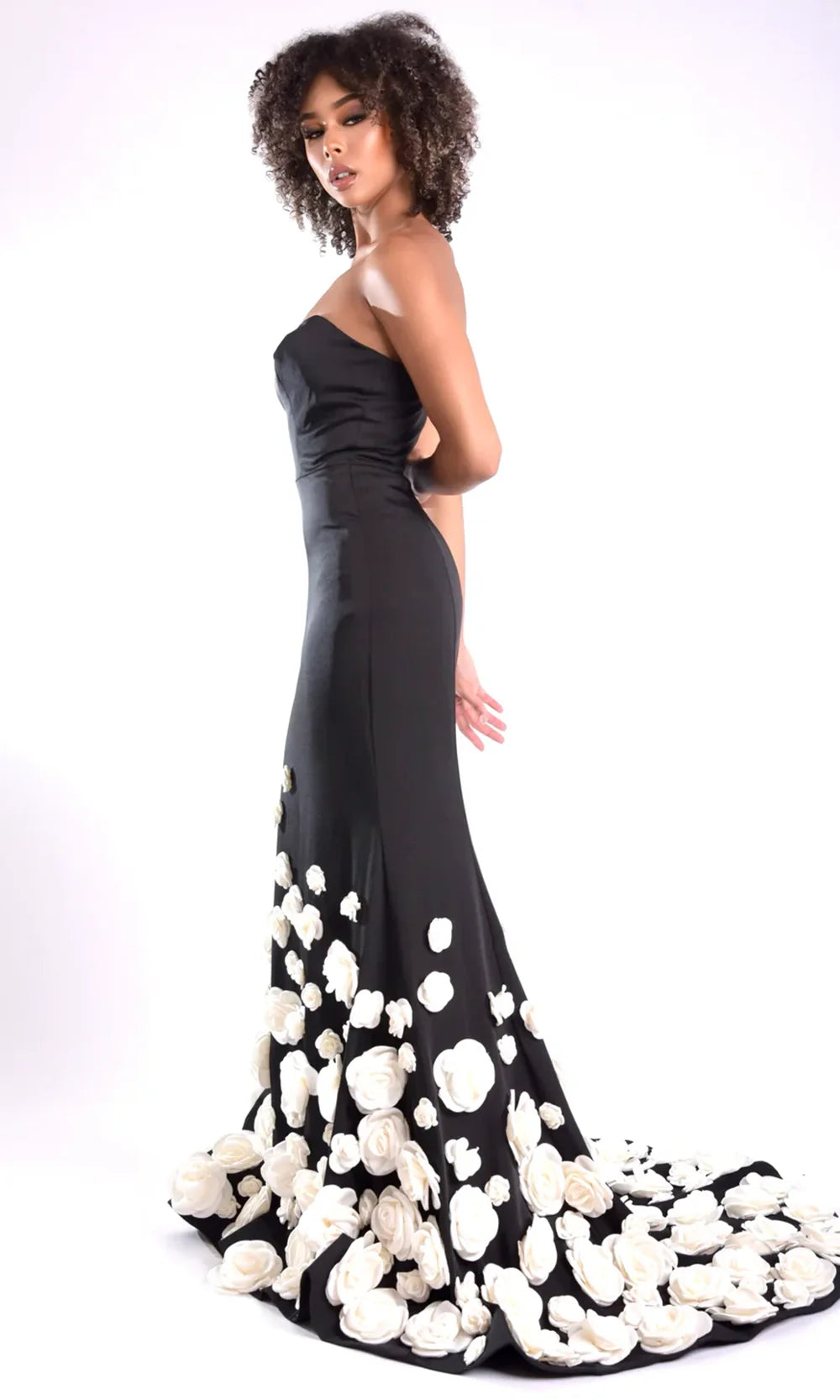 Jasz Couture 7945 - Mermaid Skirt Floral Applique Prom Gown Prom Dresses in Black White