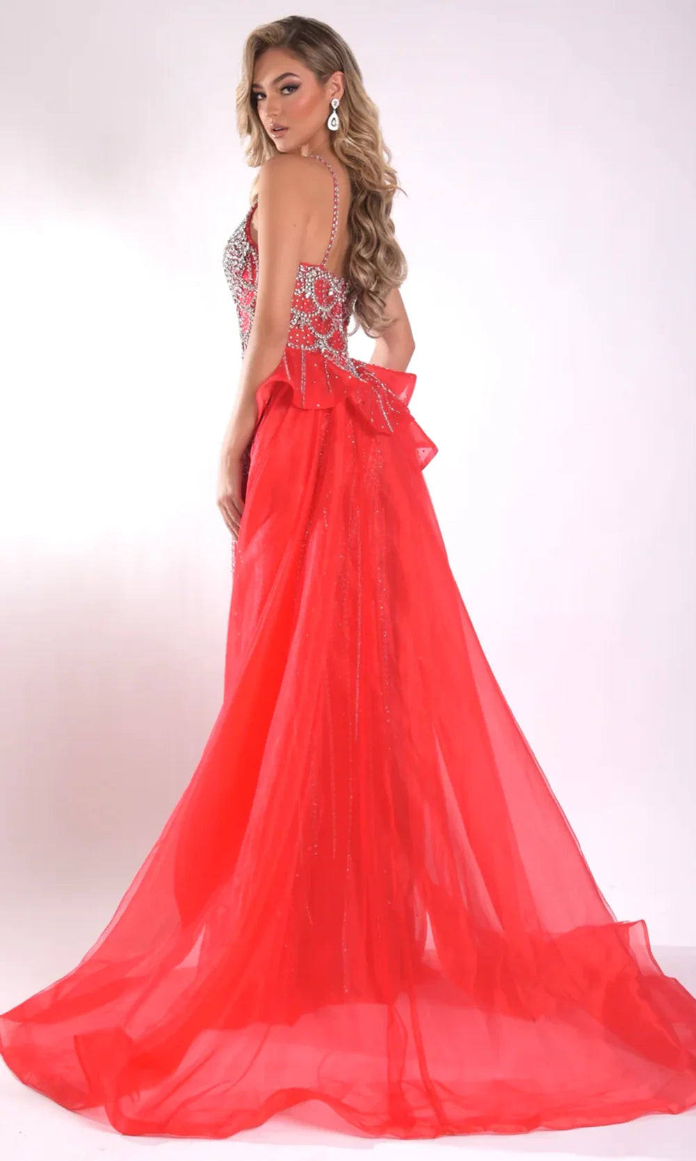 Jasz Couture 7946 - Crystal Embellished Sleeveless Overskirt Prom Gown Prom Dresses in Red 