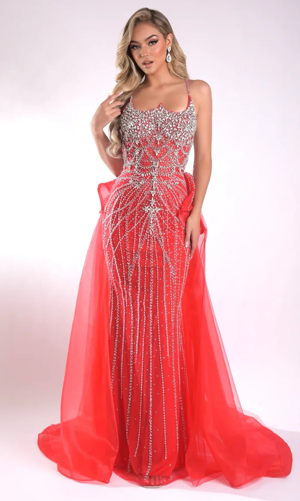 Jasz Couture 7946 - Crystal Embellished Sleeveless Overskirt Prom Gown Prom Dresses in Red 