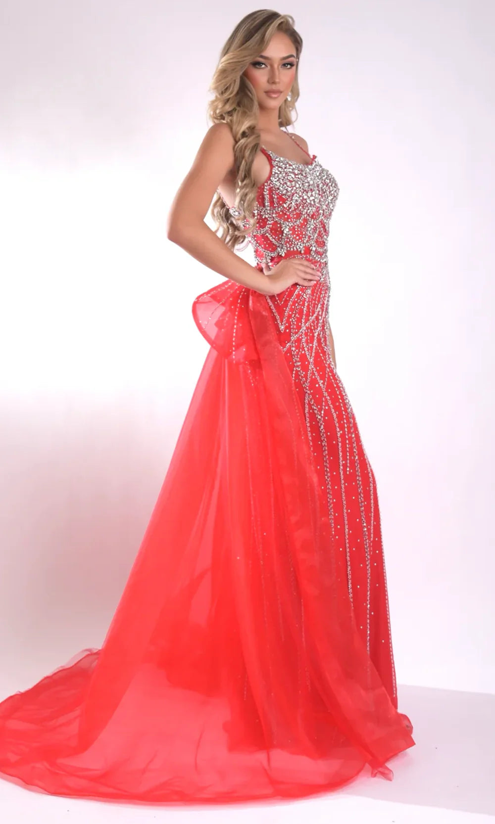 Jasz Couture 7946 - Crystal Embellished Sleeveless Overskirt Prom Gown Prom Dresses in Red 