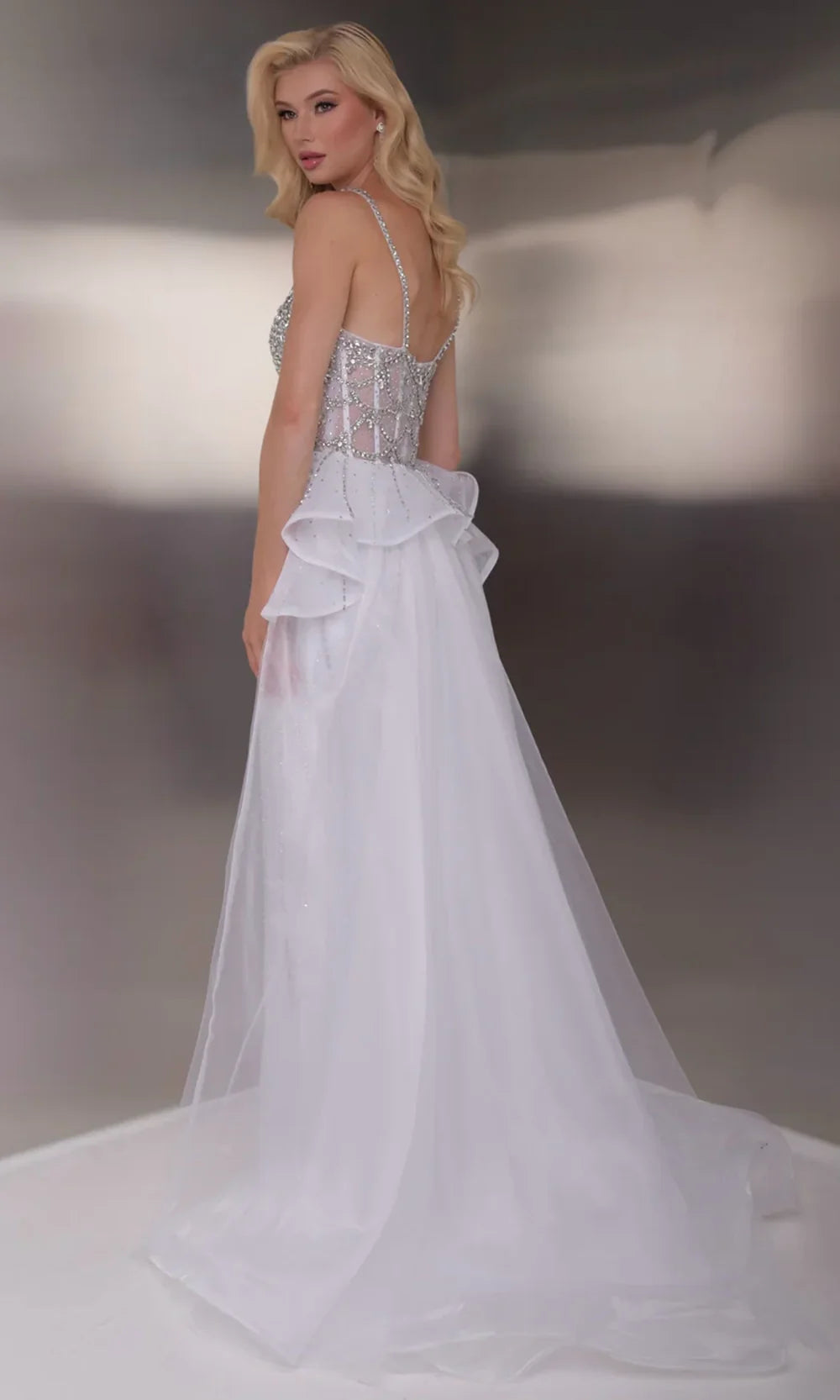 Jasz Couture 7946 - Crystal Embellished Sleeveless Overskirt Prom Gown Prom Dresses in White 