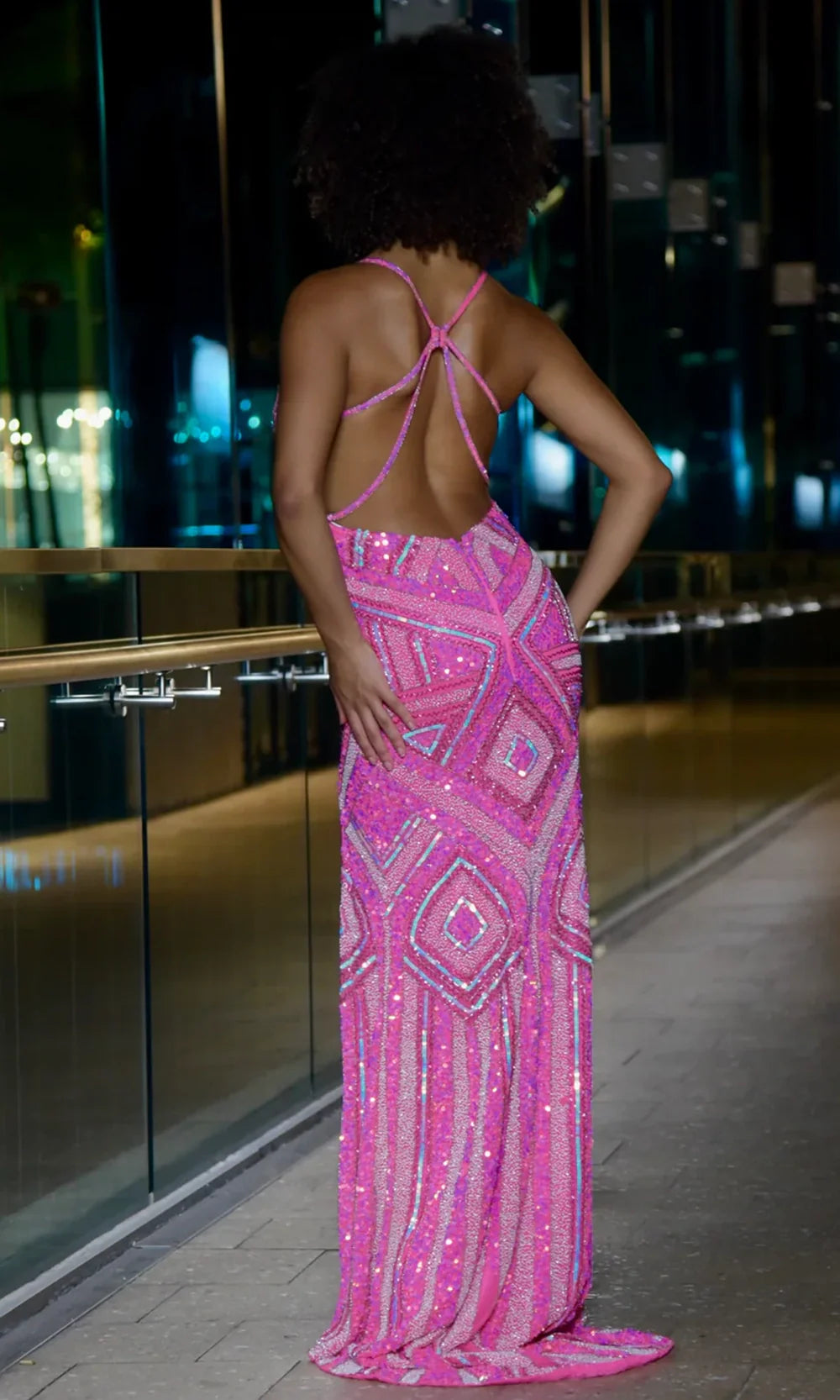Jasz Couture 7950 - Strappy Back Geometric Pattern Prom Gown Prom Dresses in Pink 