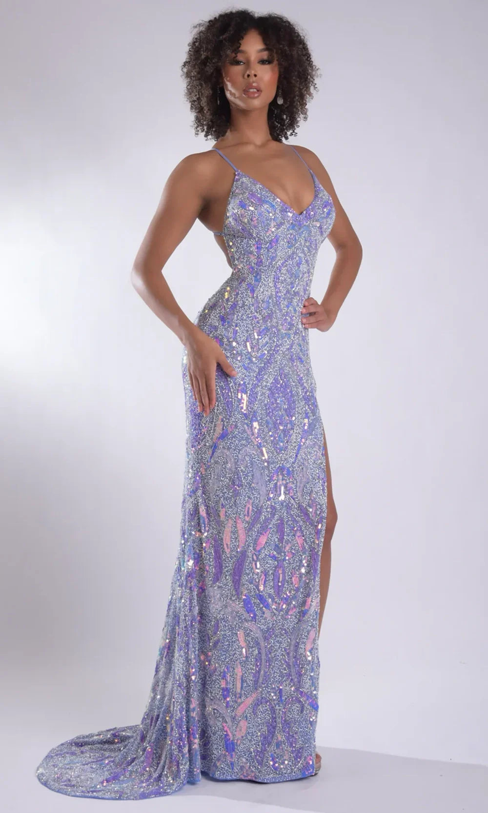 Jasz Couture 7951 - Sleeveless V-Neckline Beaded Sparkle Gown Prom Dresses in Periwinkle 