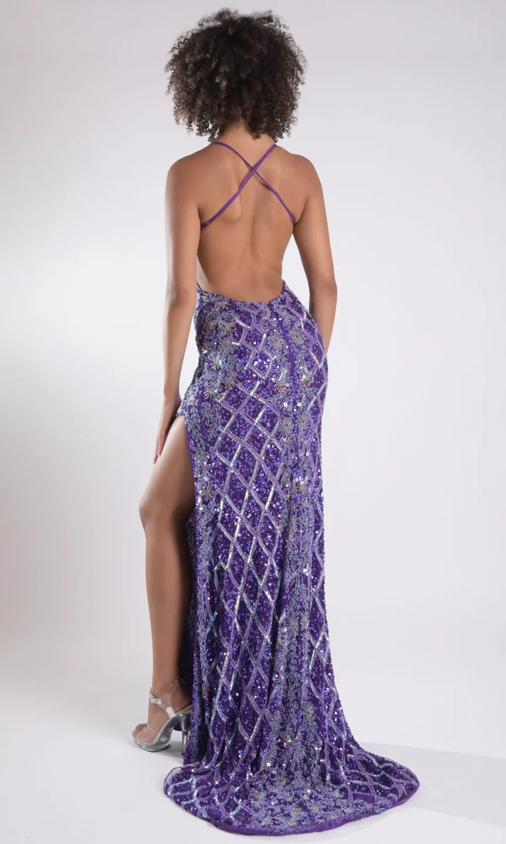 Jasz Couture 7953 - Open Back High Slit Sparkle Prom Gown Prom Dresses in Purple 