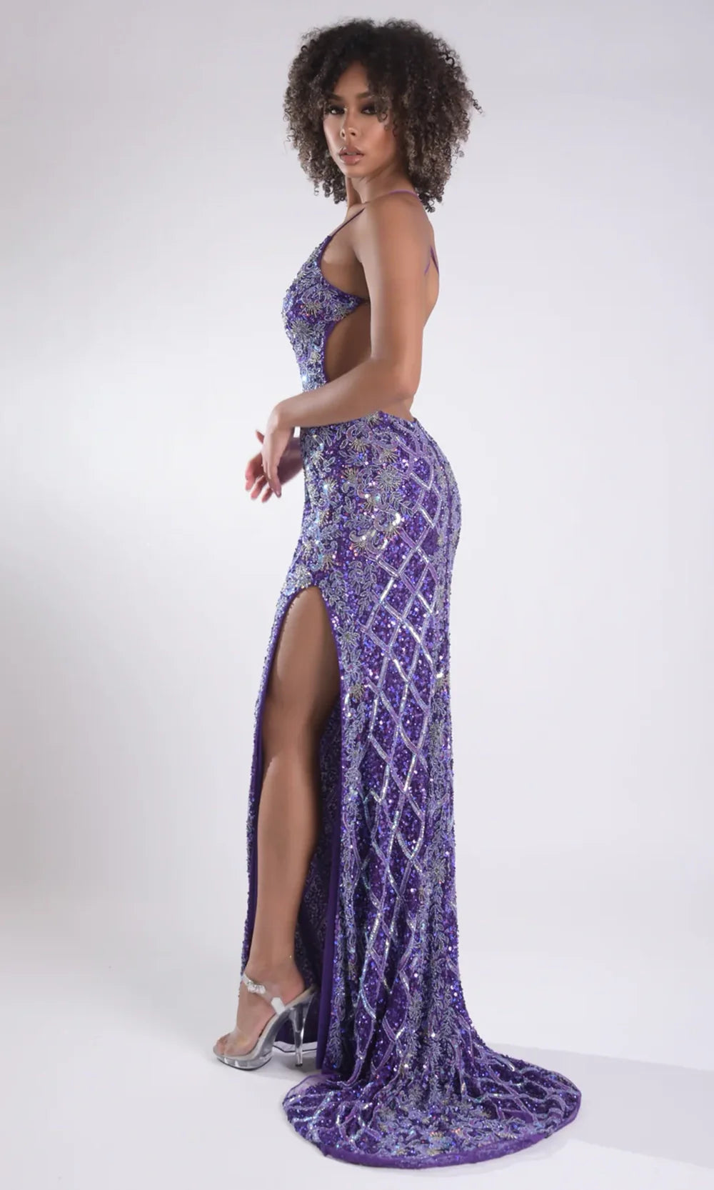 Jasz Couture 7953 - Open Back High Slit Sparkle Prom Gown Prom Dresses in Purple 