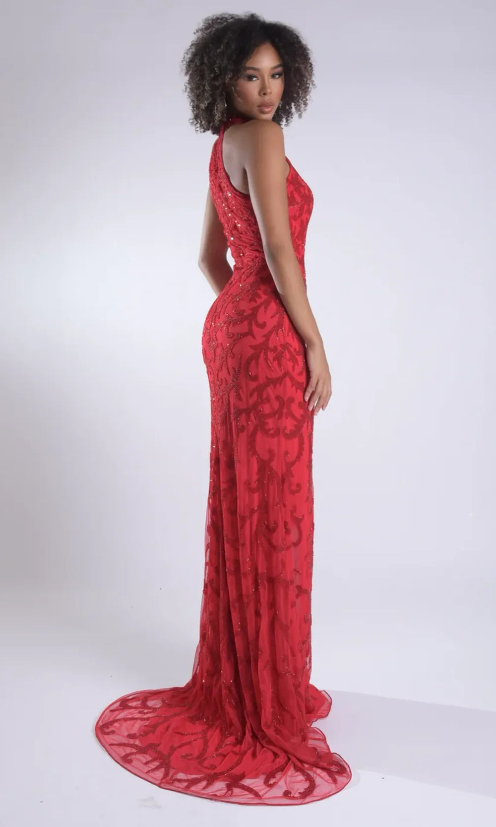 Jasz Couture 7956 - Swirl Beaded Racerback Prom Gown Prom Dresses in Red 