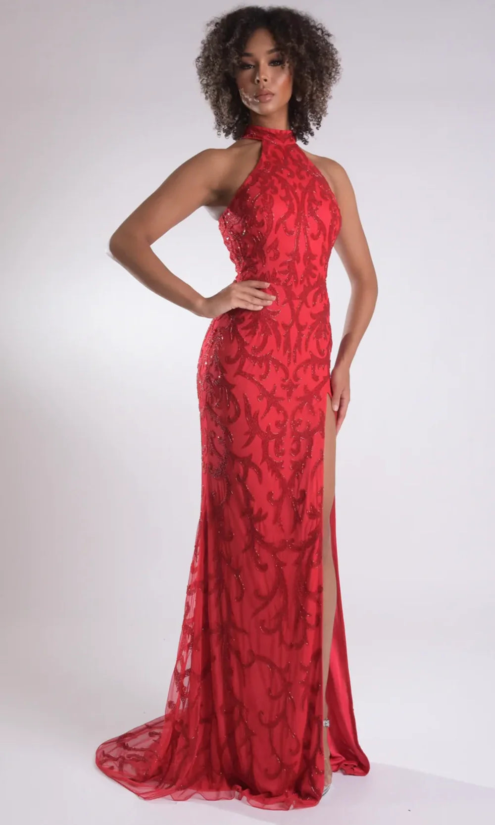 Jasz Couture 7956 - Swirl Beaded Racerback Prom Gown Prom Dresses in Red 