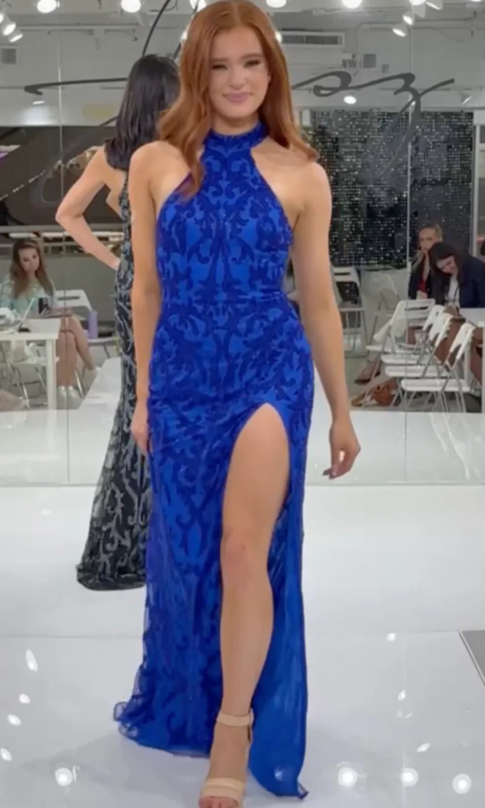 Jasz Couture 7956 - Swirl Beaded Racerback Prom Gown Prom Dresses in Royal 