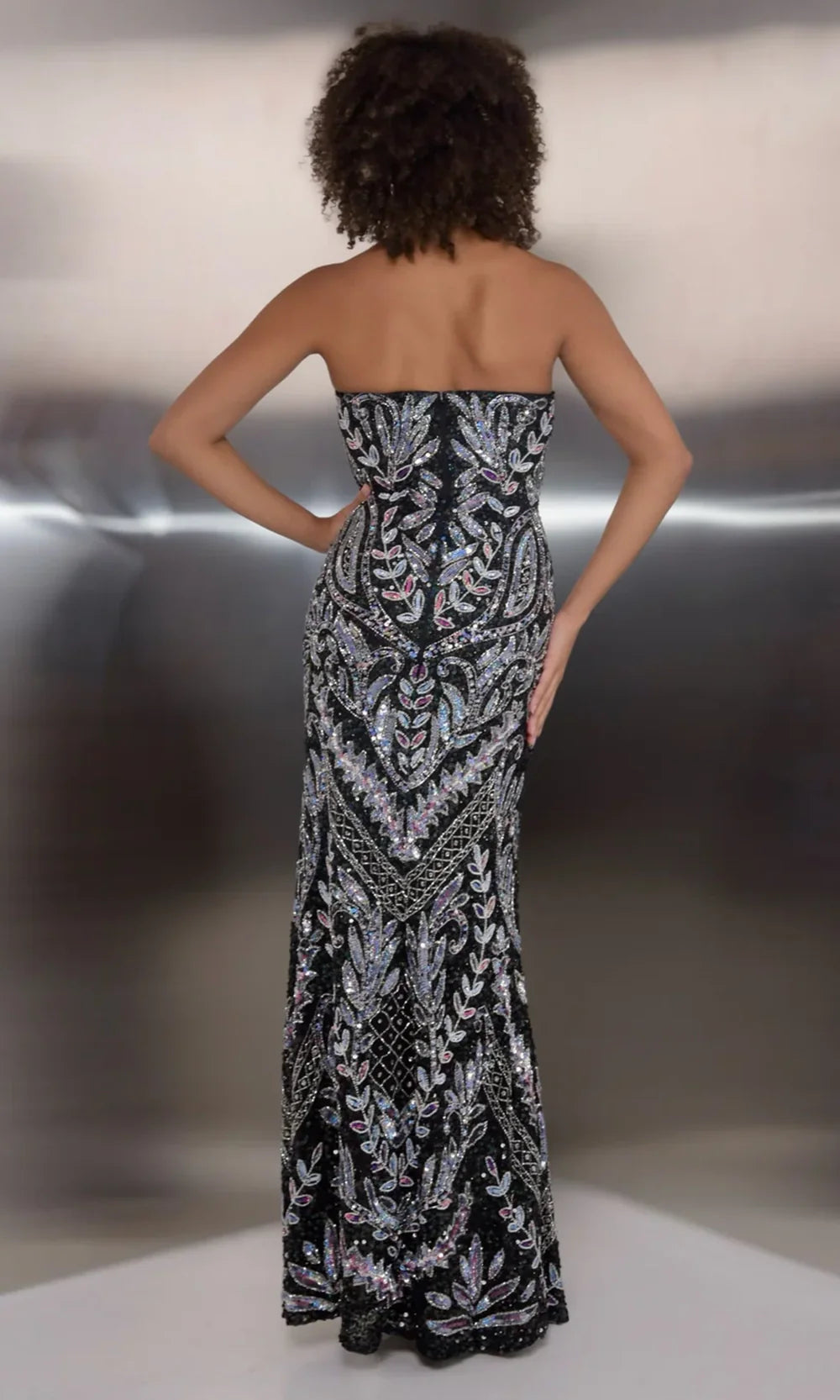 Jasz Couture 7959 - Strapless Beaded Sequin Gown with High Slit Prom Dresses in Black 