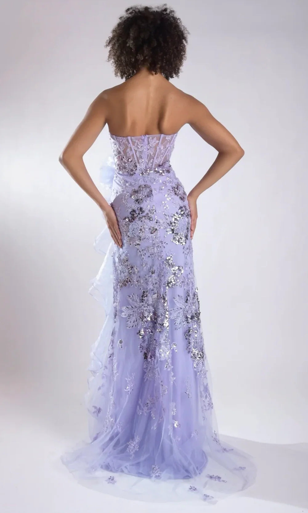 Jasz Couture 7960 - Scoop Neckline Beaded Applique Gown with Ruffles Prom Dresses in Lilac 