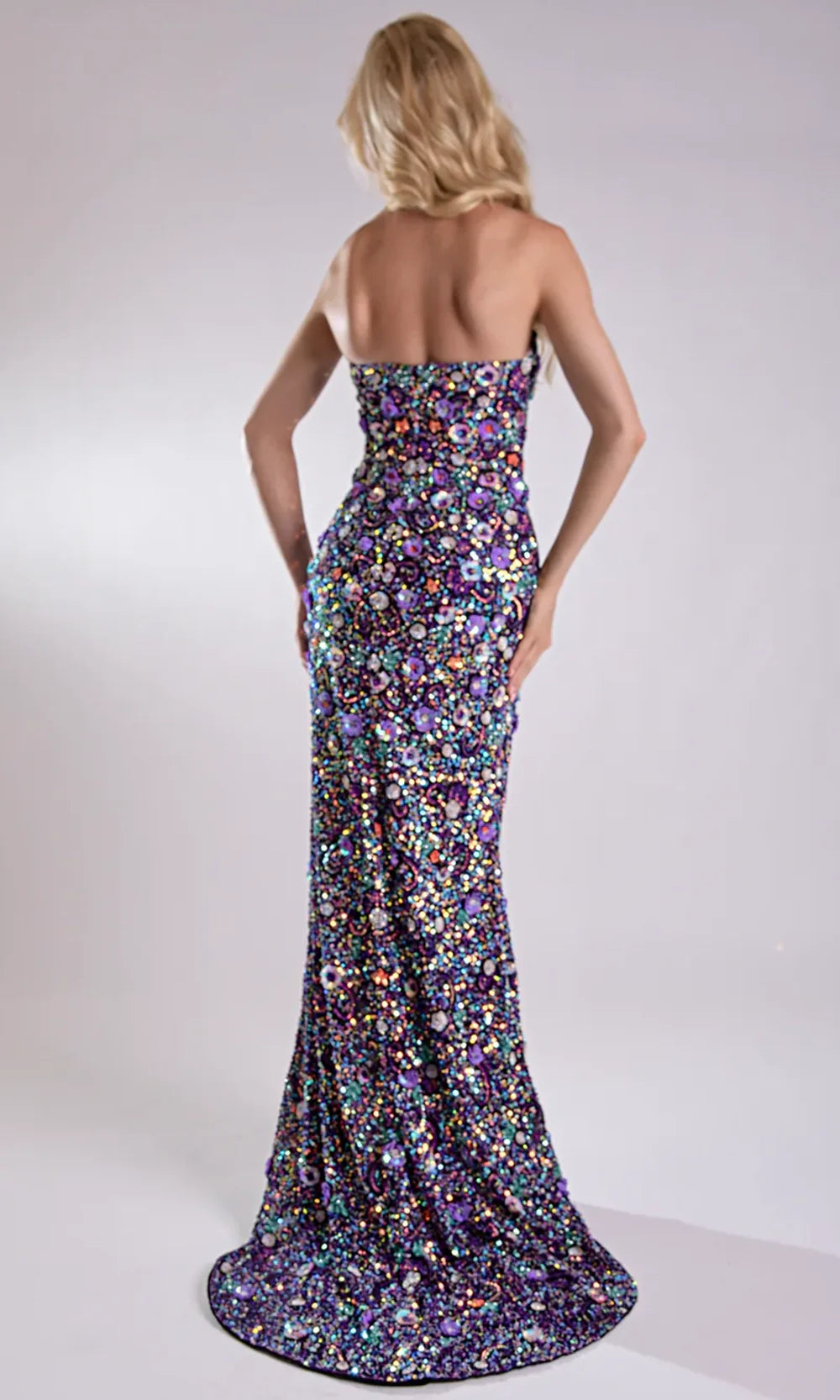 Jasz Couture 7964 - Strapless Floral Embellished Sheath Gown Prom Dresses in Black Multi