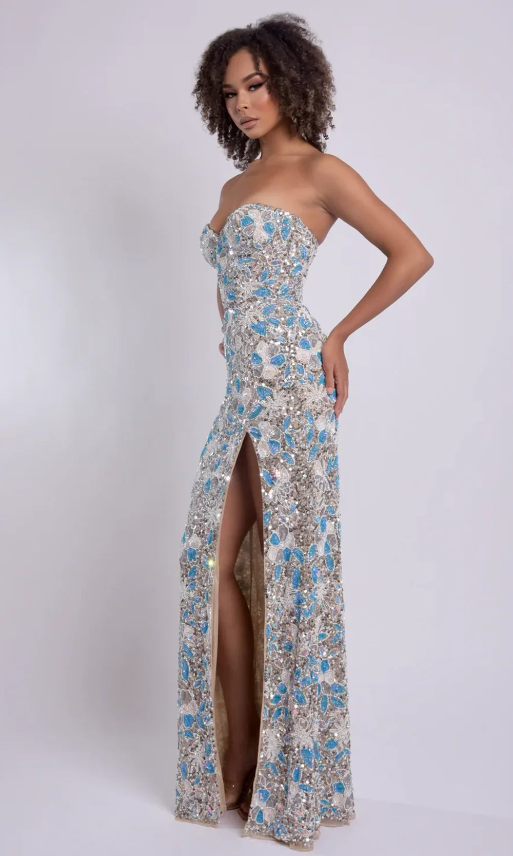 Jasz Couture 7971 - Sweetheart Neckline Floral Embellished Long Gown Prom Dresses in Nude Multi