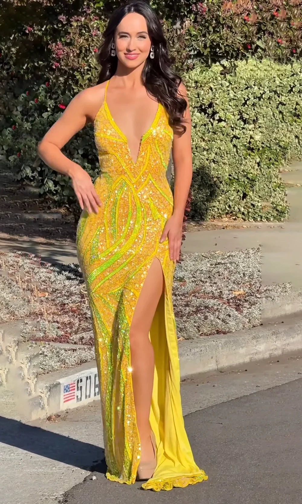 Jasz Couture 7977 - Fully Embellished Plunge Neckline Prom Gown Prom Dresses in Yellow 