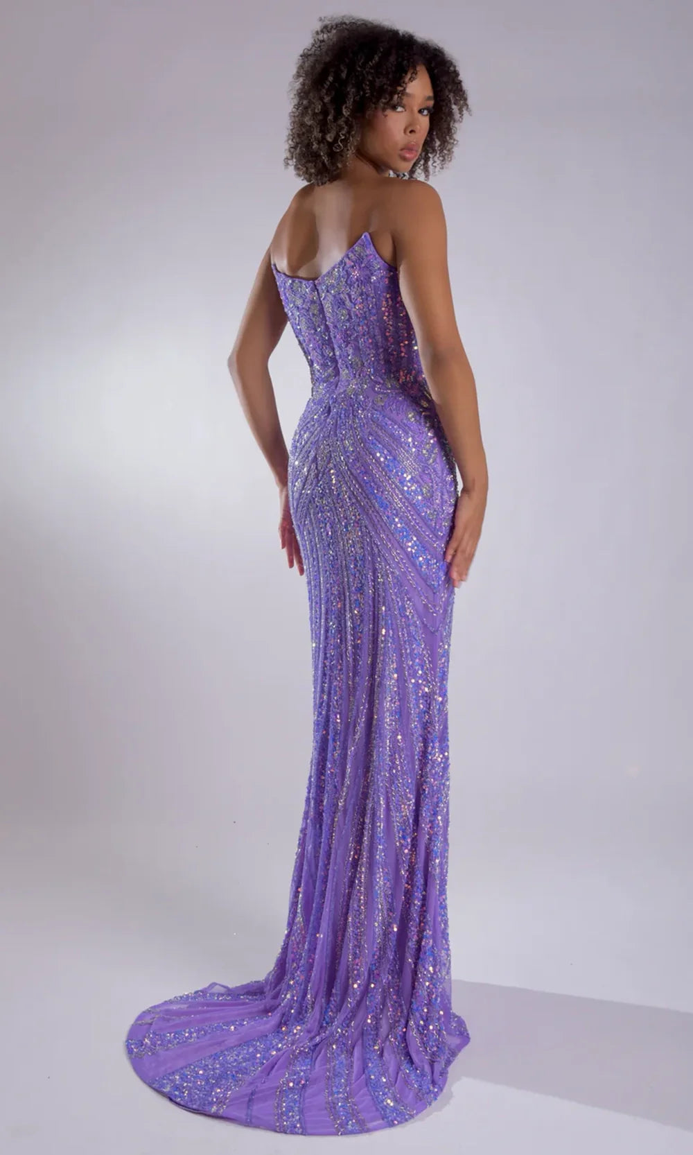 Jasz Couture 7984 - High Slit Fully Embellished Strapless Gown Prom Dresses in Lilac 