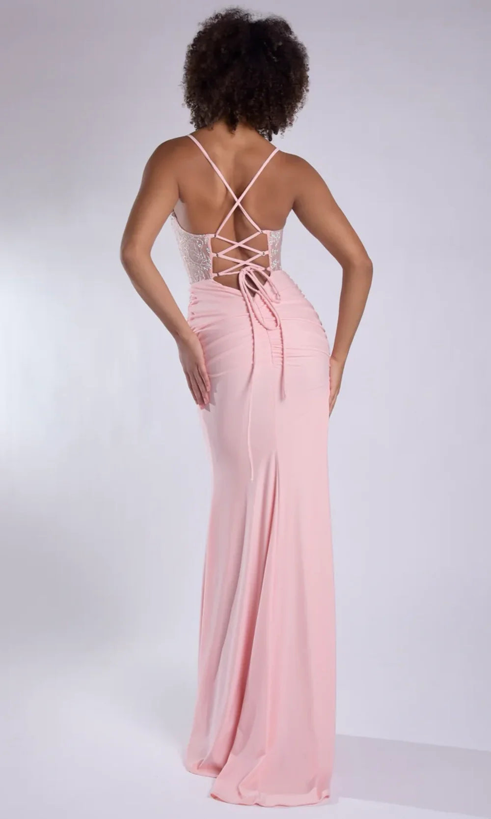 Jasz Couture 7986 - Ruched Skirt Spaghetti Strap V-Neck Gown Prom Dresses in Pink 