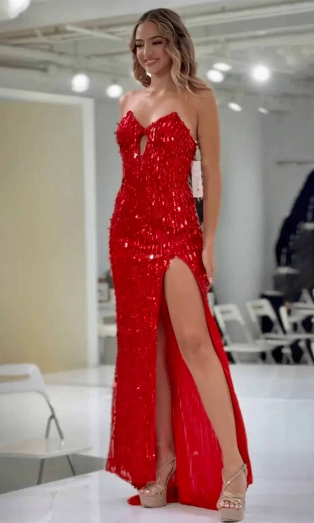 Jasz Couture 7973 - Strapless Iridescent Evening Gown Prom Dresses in Red 