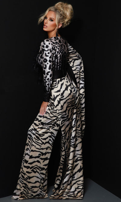 Johnathan Kayne 2936 - V-Neck Animal Print Jumpsuit 