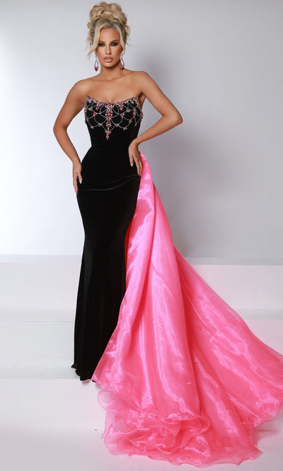 Johnathan Kayne 2945 - Strapless Overskirt Evening Gown Evening Dresses 00 / Black/Pink