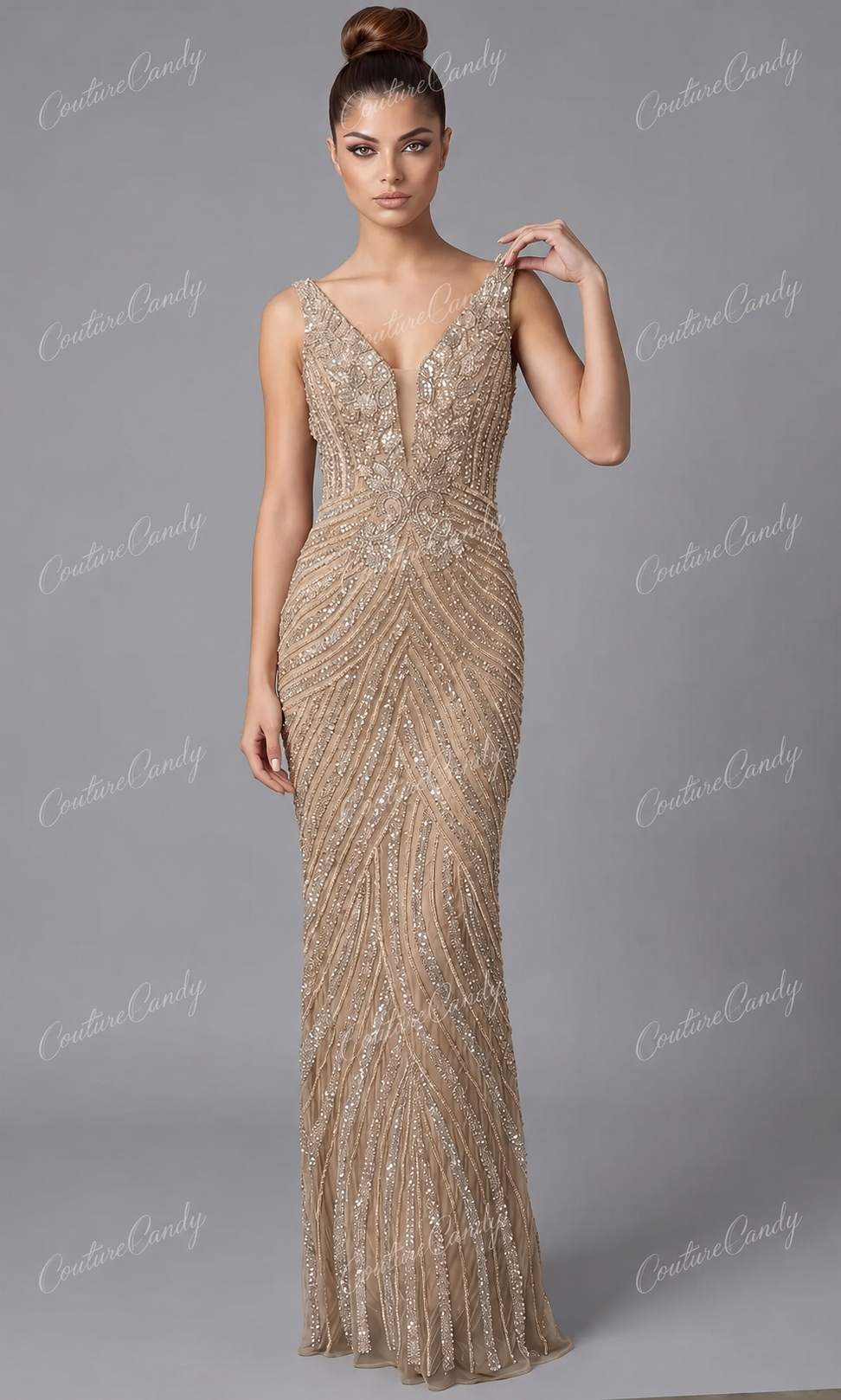 Jovani 46515 - Sleeveless Chevron Beaded Long Gown
