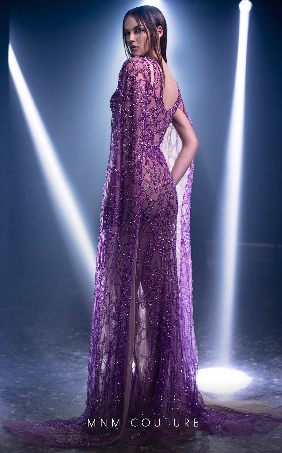 MNM Couture K3965 - Embroidered Sparkling Nude Illusion Evening Gown