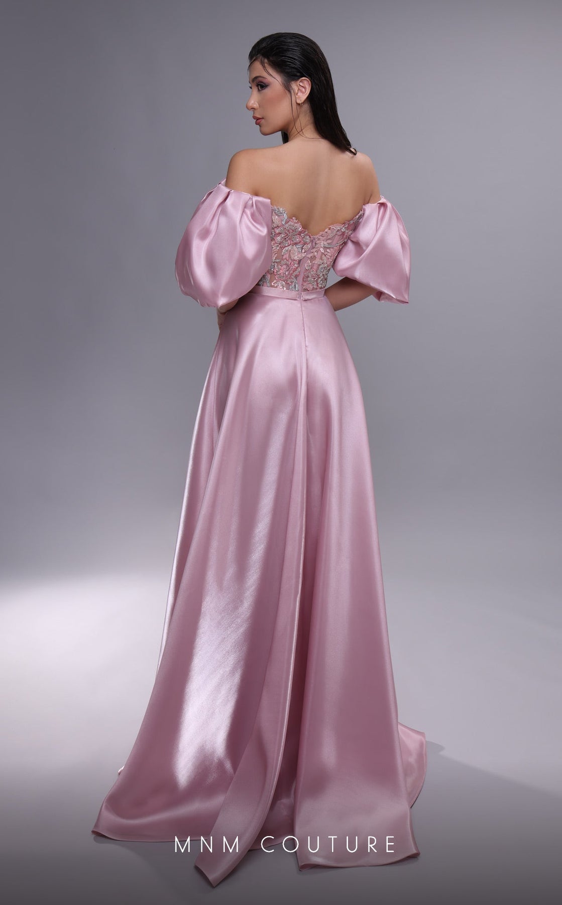 MNM COUTURE K4094 - Puff Sleeve Applique Evening Gown