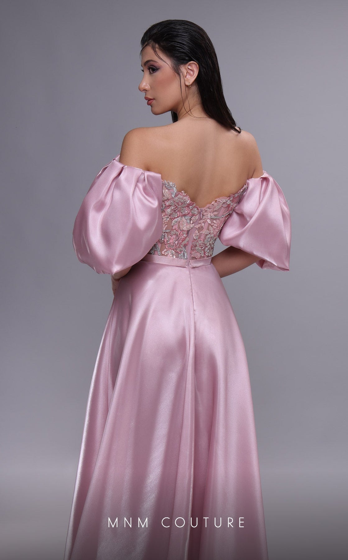 MNM COUTURE K4094 - Puff Sleeve Applique Evening Gown