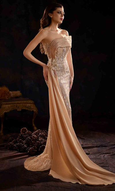 MNM Couture K4206 - Sheath Skirt Draped Beaded Evening Gown Evening Dresses