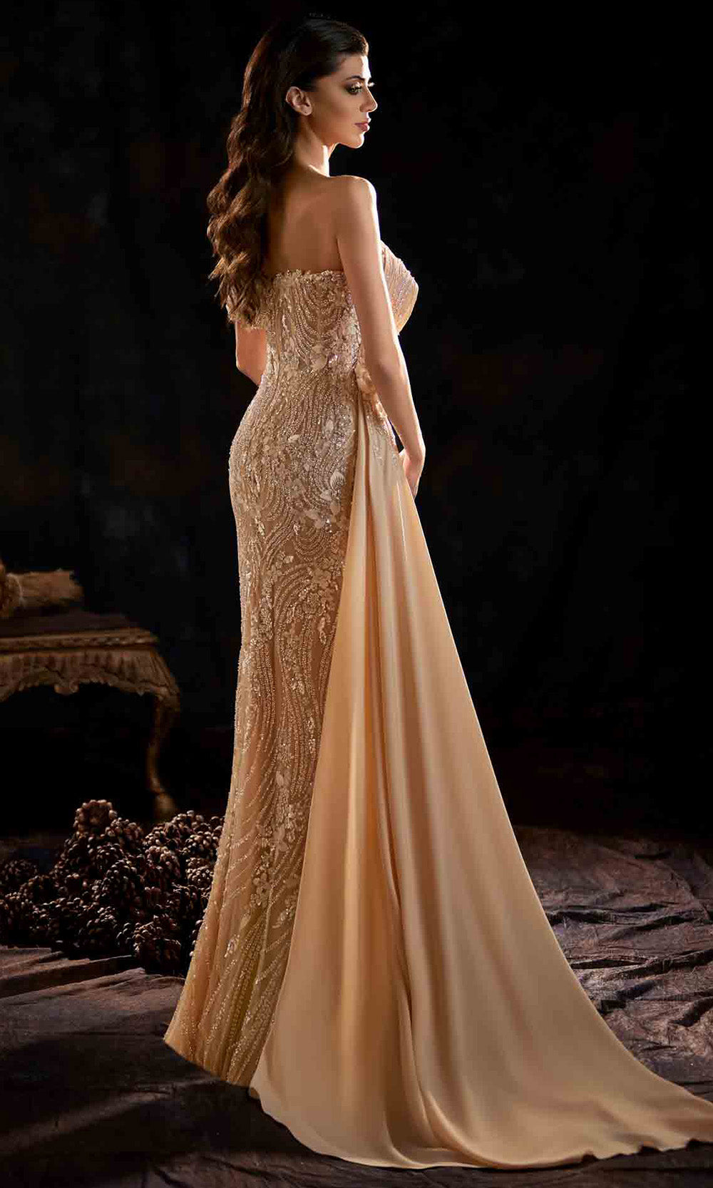 MNM Couture K4206 - Sheath Skirt Draped Beaded Evening Gown Evening Dresses