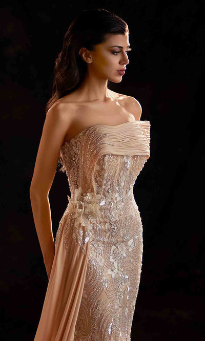 MNM Couture K4206 - Sheath Skirt Draped Beaded Evening Gown Evening Dresses