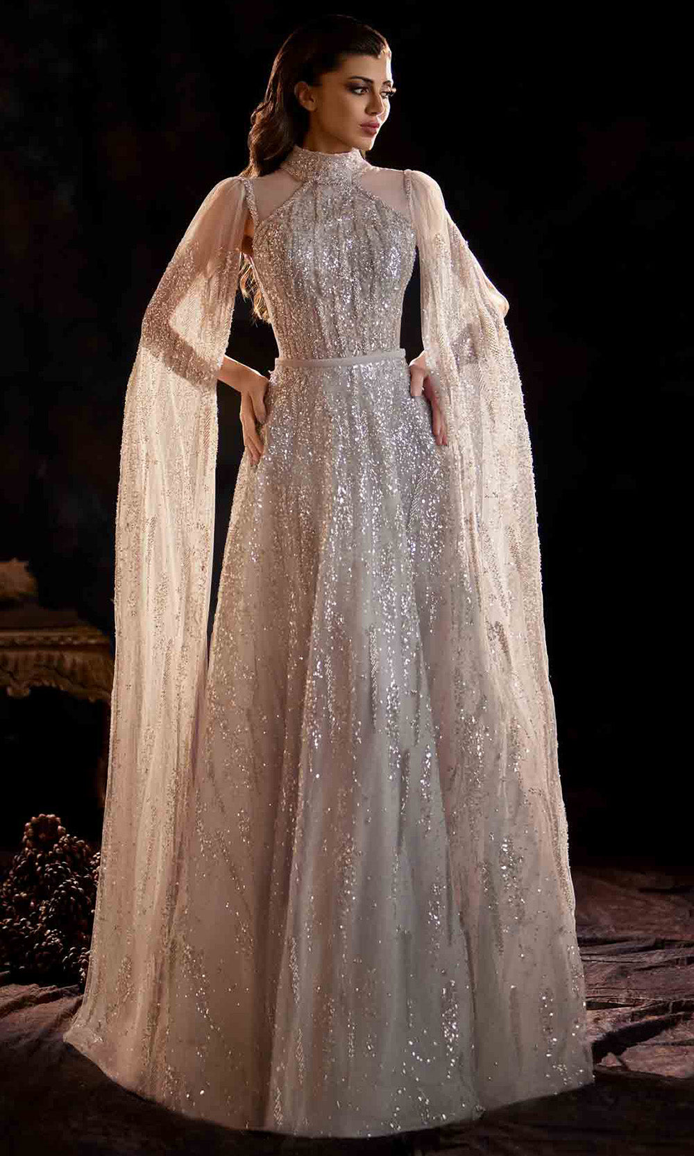 MNM Couture K4223 - High Neck Sequined Long Gown Evening Dresses