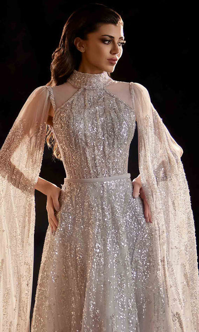MNM Couture K4223 - High Neck Sequined Long Gown Evening Dresses